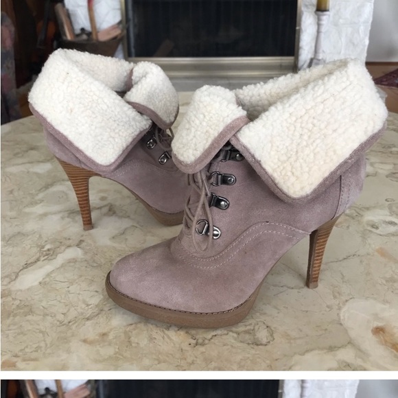 Aldo Suede & Faux Shearling Heeled Booties - Picture 2 of 5